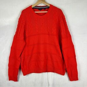 TED BAKER Red Cable Knit Cotton Sweater Men's XL Holiday Classic Winter Pullover